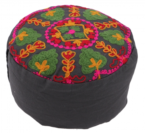 Embroidered meditation cushion with spelt filling, yoga cushion, seat cushion, floor cushion, decorative cushion - black - 15x29x29 cm Ø29 cm