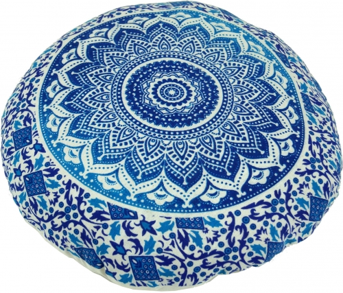Flat mandala meditation cushion, yoga cushion, seat cushion, floor cushion, decorative cushion - blue - 10 cm Ø40 cm