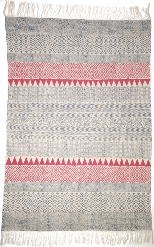 Hand-woven block print carpet in natural cotton with traditional design - pattern 10 - 180x120 cm