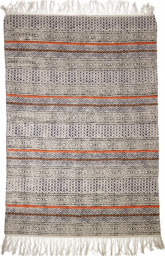 Hand-woven block print carpet in natural cotton with traditional design - Pattern 15 - 180x120 cm
