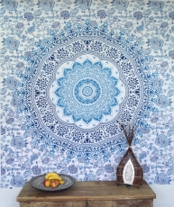 Boho style wall hanging, Indian bedspread Mandala print - blue/tu..