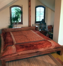 Brocade/velvet quilt, bedspread - rust red