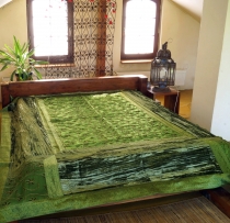 Brocade velvet blanket, bedspread, bedspread - henna/green