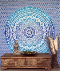 Boho style wall hanging, Indian bedspread Mandala print- blue/tur..