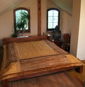 Brocade velvet blanket, bedspread, bedspread - golden yellow - 270x230 cm