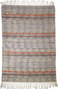 Hand-woven block print carpet in natural cotton with traditional design - Pattern 15 - 180x120 cm