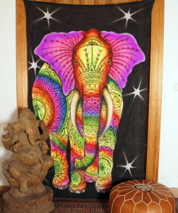 Goa wall scarf, UV black light wall hanging, pcychedelic wall mural - Elephant Star - 180x110 cm