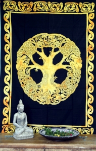 Boho style wall hanging, Indian bedspread - Tree of Life/golden yellow - 190x140 cm