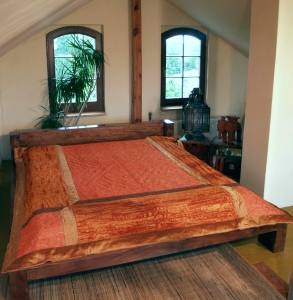 Brocade velvet blanket, bedspread, bedspread - orange - 270x230 cm